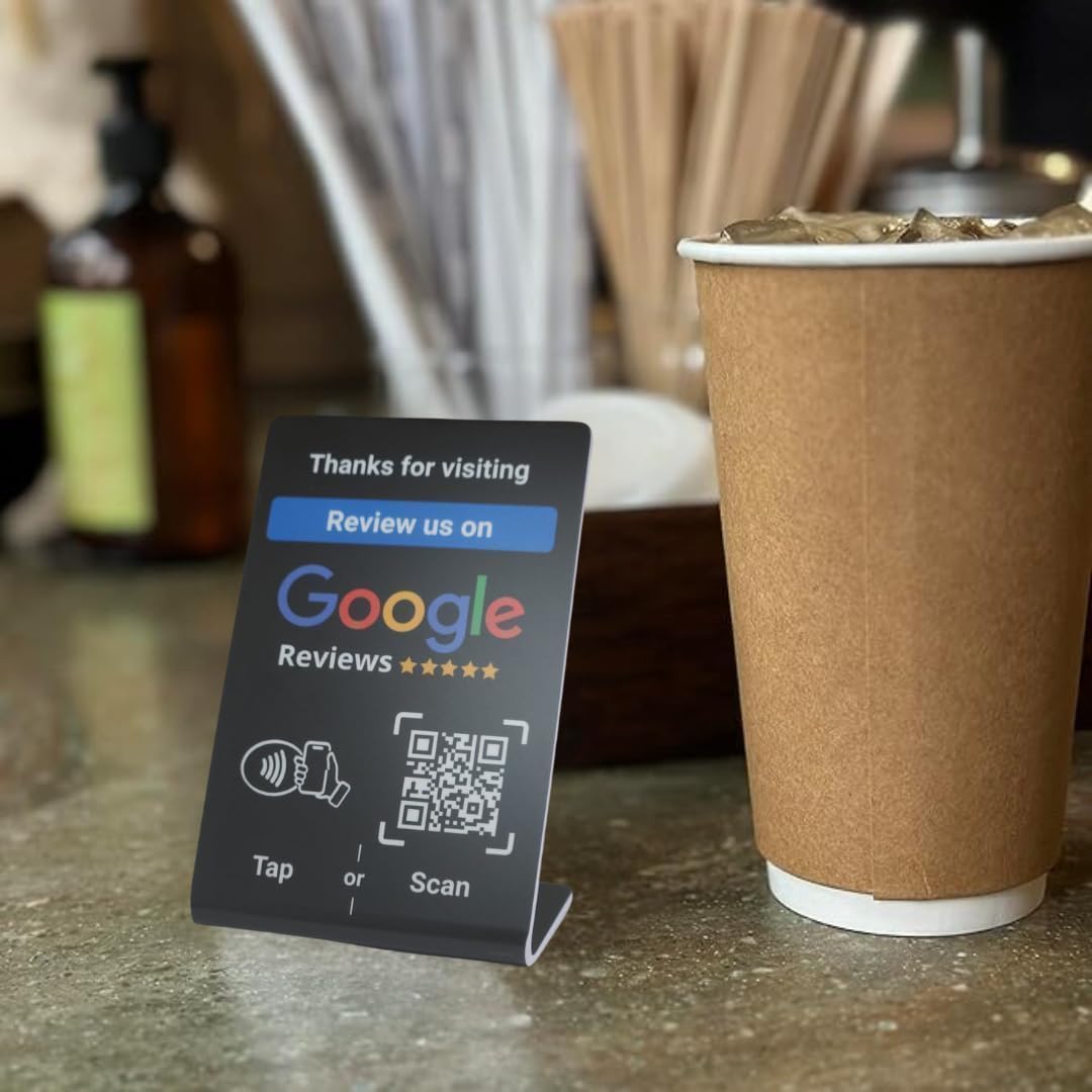 Coffee cup with Google review sign